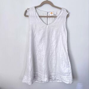 C&C California Women’s 100%Linen White/Silver Metallic Sleeveless Shift Dress S